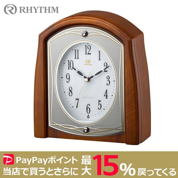 RHYTHM 電波クロック 木枠 スワロフスキー留め飾り リズム ハイグレードクロック 置時計