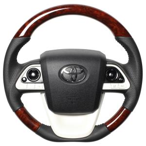 REAL レアル ステアリングハンドル ブラウンウッド ブラックステッチ 50-BRW-BK プリウス 50系 H27.12〜R5.1 α: H29.2〜R5.1 MIRAI(10系) H26.12〜R2.11