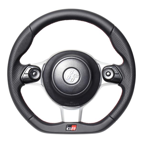 REAL レアル ステアリングハンドル オールレザー レッド×ブラックユーロステッチ ※GRエンブレ...