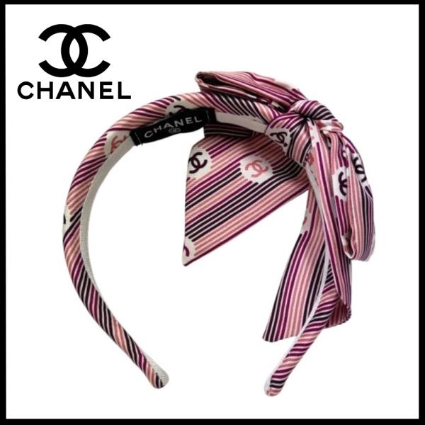 シャネル【 新品】本物保証  直営店購入 カチューシャ ヘアバンド 大きなリボン ピンク＆ホワイト