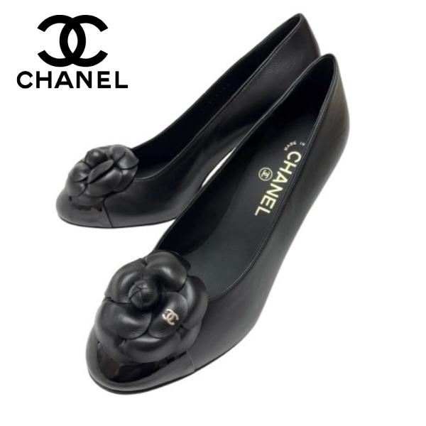 シャネル【新品】直営店購入  パンプス カメリア ヒール 靴 ブラック 黒  サイズ : 37 1/...