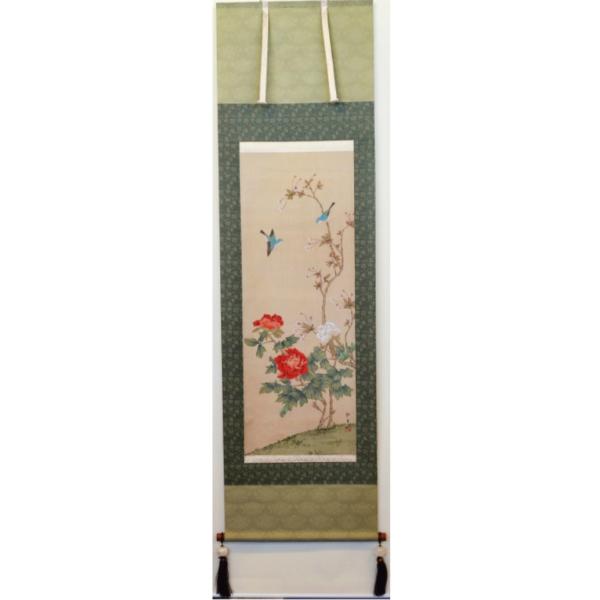 【送料無料】掛け軸 掛軸 開花之図 花鳥 牡丹 桜 年中掛け 開運 モダン 床の間