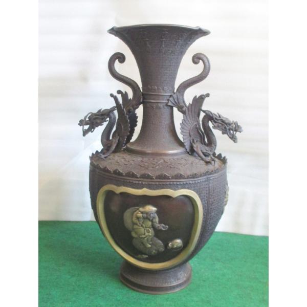【送料無料】高岡銅器　銅器花瓶　壺　＜龍　大黒　弁財天＞【国産　青銅　唐金　花器
