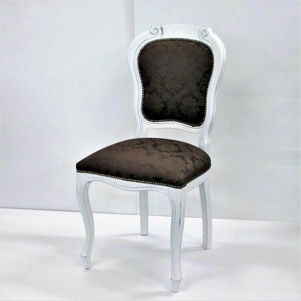 イタリア製 ダイニングチェアー ダマスク柄ブラウン×ホワイト