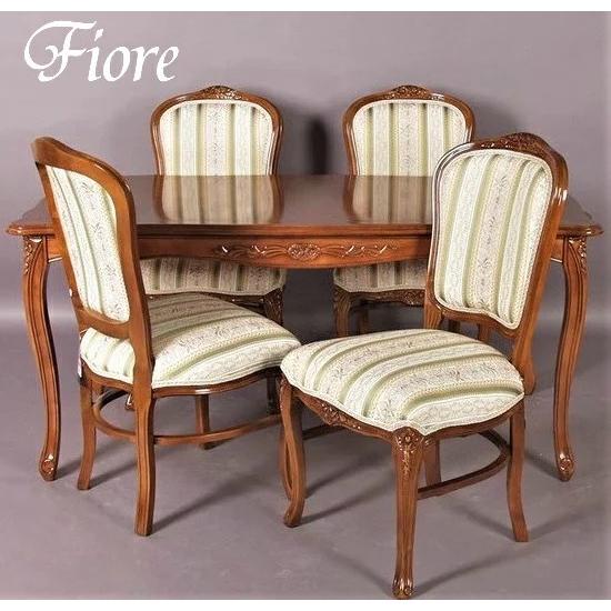 無垢材 ダイニングテーブルセット 5点 フィオーレ 155cm グリーンストライプ ヨーロピアン ク...