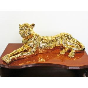 送料無料 ヒョウの置物 ゴールド