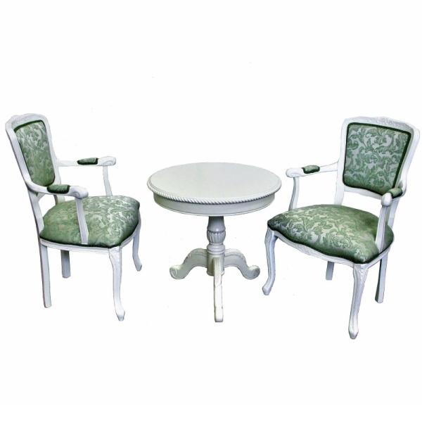 カフェテーブルセット 3点 60cm 丸型 ホワイト 白家具 猫脚 ロココ調 ヨーロピアン アンティ...