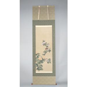 【送料無料】開花の図 スズメ 掛け軸