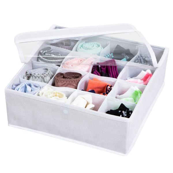 アストロ 収納ケース ホワイト 16マス 小物 下着 引き出し 仕切り 収納ボックス 不織布 フタ付...