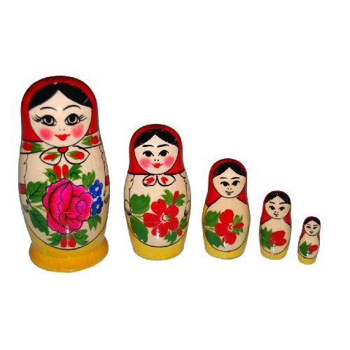 ロシア伝統柄のマトリョーシカ ロシヤーノチカ 5個組 （赤頭巾）