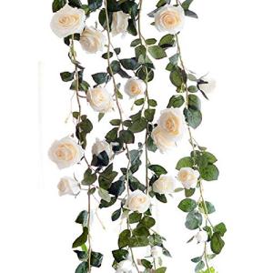 Kugusa バラ ガーランド 造花 インテリア シルクフラワー スワッグ 装飾 パーティー (白・ホワイト) 1本｜hyper-market