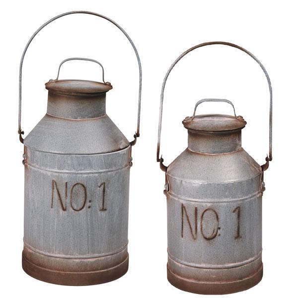 ミルク缶 置物 2個セット 飾り オブジェ オーナメント 庭 ガーデニング 雑貨 インテリア雑貨 ア...