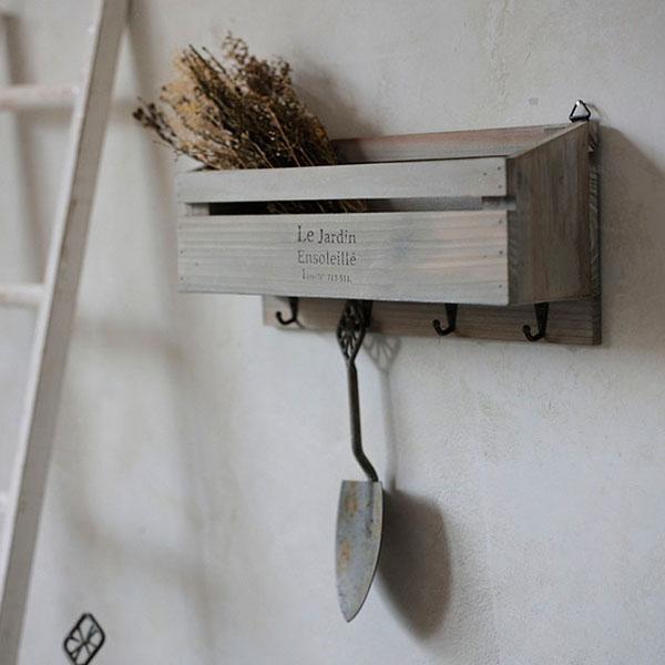 収納ボックス アルブティク ウォールシェルフ 収納 ボックス 木製 アンティーク風 4連フック 壁面...