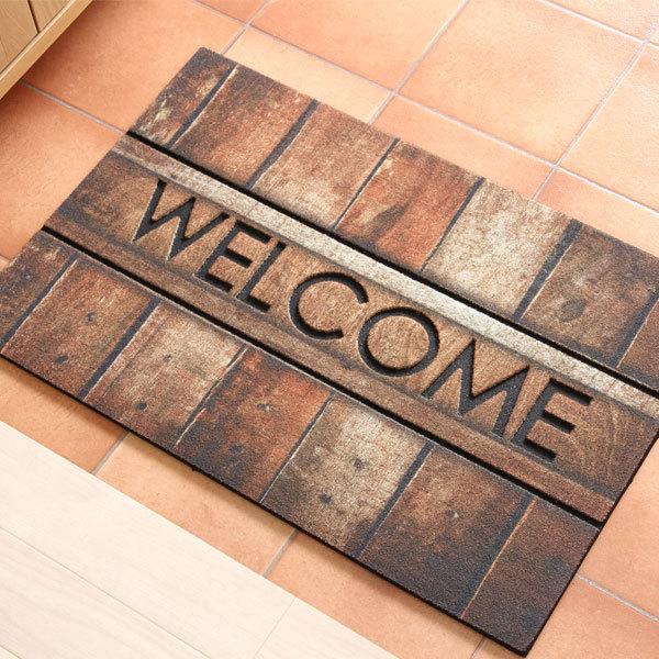 玄関マット 屋外 ラバーマット ウェルカム WELCOME 木目 エントランスマット ドアマット 西...