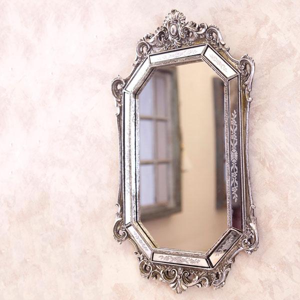 鏡 ミラー 壁掛けミラー ロココデコ おしゃれ ウォールミラー コンパクト アンティーク 省スペース...