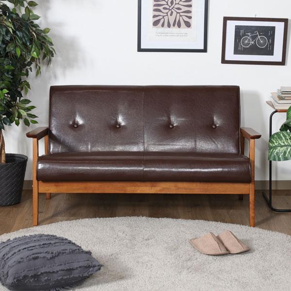 ソファー ヴィンテージ アンティーク レトロ モダン 2人掛け 合皮 レザー おしゃれ 北欧 シンプ...