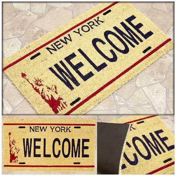 玄関マット 屋外 コイヤーマット ココナツ ナンバープレート ニューヨーク ウェルカム New Yo...
