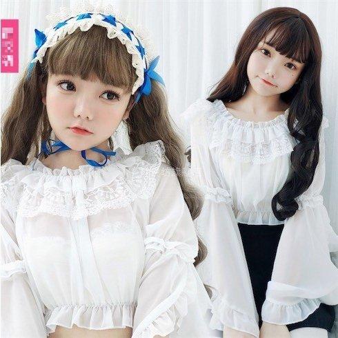 ブラウス フリル ロリータ Lolita ロリータシャツガーリー ロリィタ 夏 レディースパフスリー...