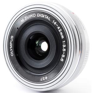 オリンパス 標準レンズ OLYMPUS M.ZUIKO DIGITAL ED 14-42mm F3.5-5.6 EZ シルバー 中古 保証 マイクロフォーサーズ パンケーキ レンズプロテクター付き