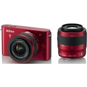 ニコン ミラーレス Nikon 1 J1 ダブルズームキット レッド スマホに送れる 中古 Wi-F...