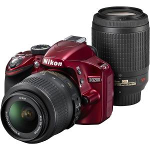 ニコン デジタル一眼 Nikon D3200 ダブルズーム レッド 中古 新品SDカード付き 届いて...