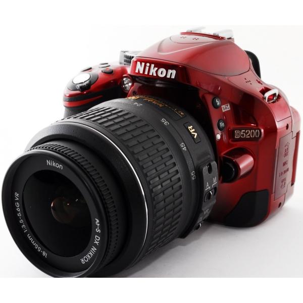 ニコン デジタル一眼 Nikon D5200 レンズキット レッド 中古 スマホに送れる Wi-Fi...