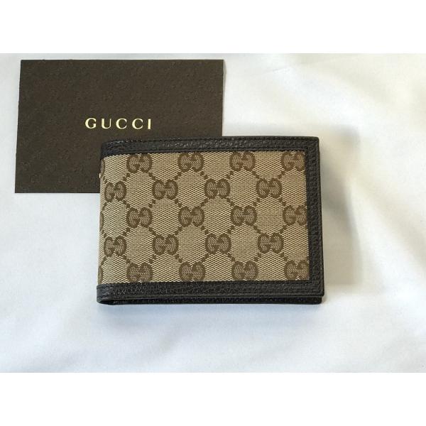 グッチ GUCCI 2つ折財布　新品 ベージュ ブラウン キャンバス