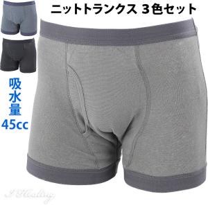 幅広パッド おしりまで安心ニットトランクス3色セット 尿漏れパンツ 失禁パンツ メンズ 男性用 吸水量45cc 3層構造｜i-healing