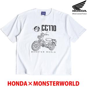 HONDA×MONSTER WORLD 半袖 Tシャツ クロスカブ CC110 ホワイト 綿100％ クルーネック メンズ レディース ホンダ コラボ ラインアート 53882805