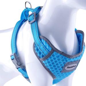 ThinkPet 犬ハーネス 引っ張り防止胴輪 反射首輪犬用猫用安全 歩行補助老犬介護 胸あて 通気性 メッシュ生地 軽量 調節可能 (ネオンブルー,