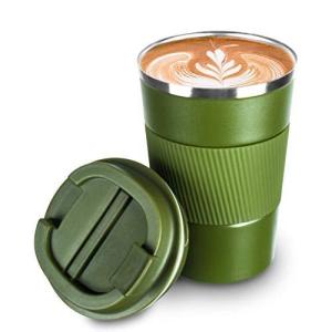 COLOCUP コーヒーカップ ステンレスマグ 保温保冷 直飲み 携帯マグ タンブラー 二重構造 真空断熱 (グリーン, 380ML)｜i-labo