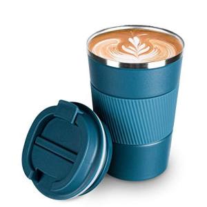 COLOCUP コーヒーカップ ステンレスマグ 保温保冷 直飲み 携帯マグ タンブラー 二重構造 真空断熱 (ブルー, 380ML)｜i-labo