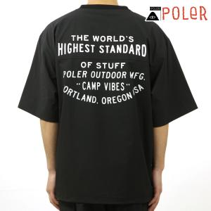 【ボーナスストア 誰でも+5% 4/18 0:00〜4/19 23:59】ポーラー メンズ 半袖Tシャツ 正規販売店 POLER クルーネック ナイロン バックプリント STRETCH｜i-mixon