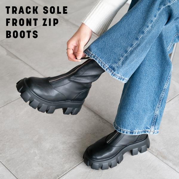トラックソール フロントジップ ブーツ レディース 厚底 軽量 EVA  秋冬 フロントジップブーツ...