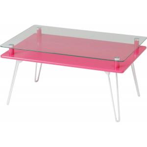 ディスプレイ テーブル 折りたたみ 幅70cm 強化ガラス ピンク クラリス 84484