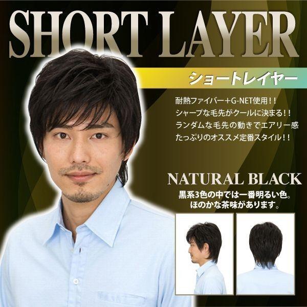 ヘアネット付 ラパンドアールオム ショートレイヤー ナチュラルブラック      /メンズウィッグ ...