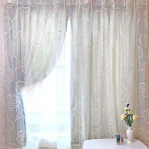 バラ柄 フロッキー ボイル レースカーテン ロ...の詳細画像2