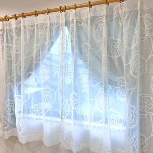 バラ柄 フロッキー ボイル レースカーテン ロ...の詳細画像4