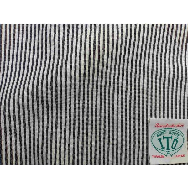 フルオーダーシャツ綿５０％ポリエステル５０％白黒ストライプ日本製(i000233)