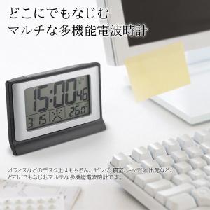 時刻合わせ不要！デジタル電波時計 バックライト付/大型液晶アラームクロック 多機能置き時計 カレンダー/温度計 おしゃれ  激安セール ◇ 卓上電波時計 TJ-01