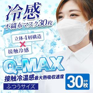 冷感 不織布マスク 30枚セット 夏用 ひんやり 接触冷感 Q-MAX 4層構造 立体マスク 10枚入×3袋 息しやすい 携帯に便利 大人用 ふつうサイズ ◇ 冷感10P-RS×3袋