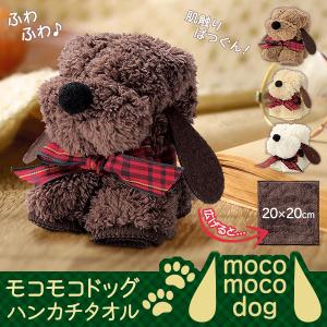 ふわふわ タオル 犬 ドッグハンカチ 広げるとハンカチに変身 ハンドタオル もこふわ ミニタオル 景品 ケース入 ギフト プレゼント/60N◇ モコモコドッグハンカチ