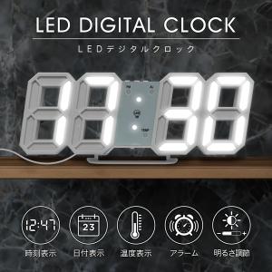 LEDデジタルクロック 目覚まし時計 日付 時刻 温度 アラーム 壁掛け時計 おしゃれ 卓上 数字が光る インテリア時計 LED デジタル 置き時計 /60N◇ LEDクロックW