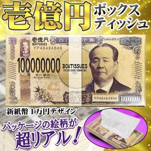 豪華 一億円 ボックスティッシュ 日本製 令和 新紙幣 億万長者 札束ティッシュ 新壱億円モチーフ BOXティッシュ 景品 ギフト箱入 /60N◇ 壱億円BOXティッシュ