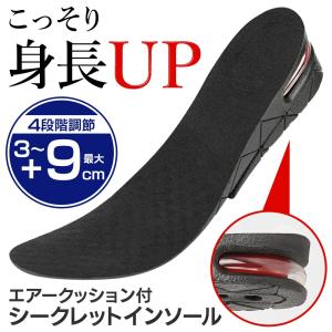 【身長アップ】シークレットインソール 男女兼用 インソール 最大9cm 4段階UP 靴底 衝撃吸収 エアクッション 背が高くなる 脚長効果 /60N◇ こっそりインソール