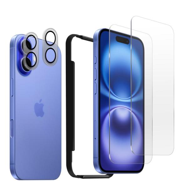 iPhone16 ガラスフィルム iPhone16e 保護フィルム  2枚 カメラカバー 2枚 レン...