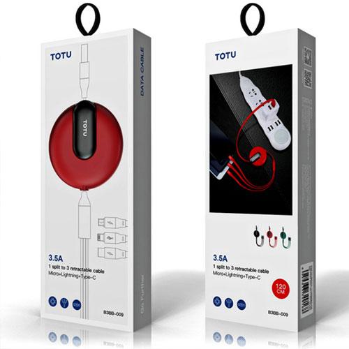 スマホ 巻き取り式 3in1 リール 充電器ケーブル USBケーブル iPhone Type-cケー...