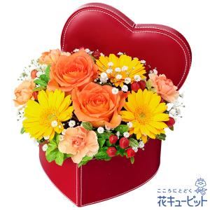 ペット用フラワーギフト お祝い 花 ペット お祝い プレゼント花キューピットのオレンジバラのハートボックスアレンジメント Nf01 インターネット花キューピット 通販 Yahoo ショッピング