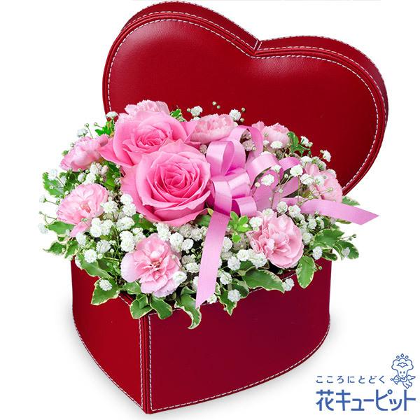 バラ特集 花 プレゼント ギフト 誕生日 花キューピットのピンクバラのハートボックスアレンジメント