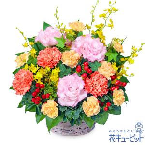 【結婚記念日】花キューピット 夫婦 祖父母 一周年 花婚式 銀婚式 金婚式 ギフト プレゼント オレンジカーネーションのアレンジメント